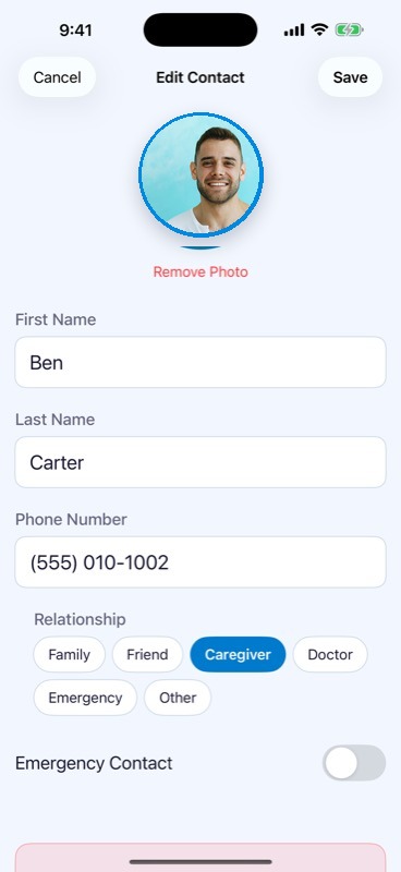 CareDial 03 · Contact setup